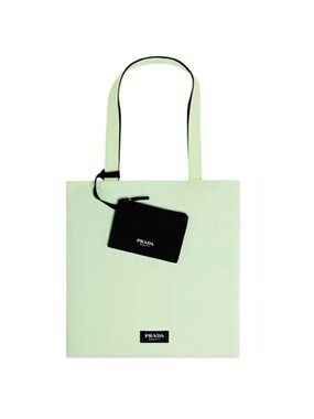 Prada Beauty Light Green Tote with Black Pouch New Authentic